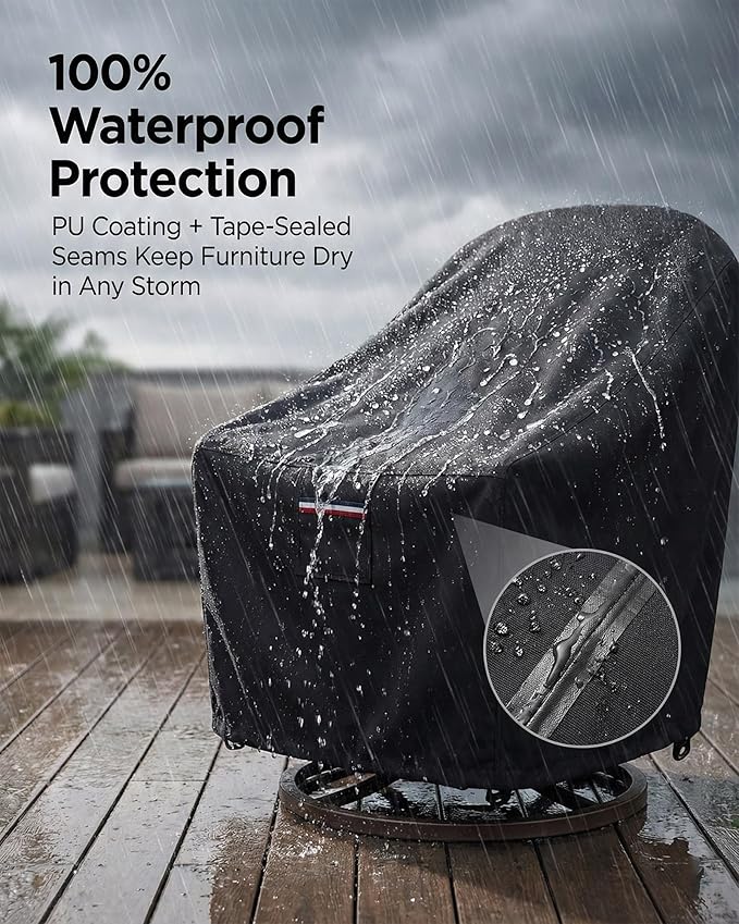 Outdoor Patio Chair Covers 4-Pack, Heavy Duty 600D Oxford Fabric, Weather Resistant Waterproof Furniture Protectors, 33x35x36 Inches, Black