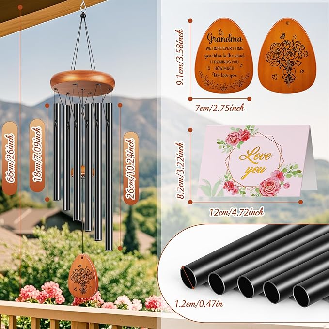 Memorial Sympathy Wind Chimes for Loss of Loved One, Winzwon Wind Chimes for Outside, Bereavement Sympathy Memorial Gifts for Loss of Mom Dad Husband Condolence Remembrance, Garden Patio Balcony Decor