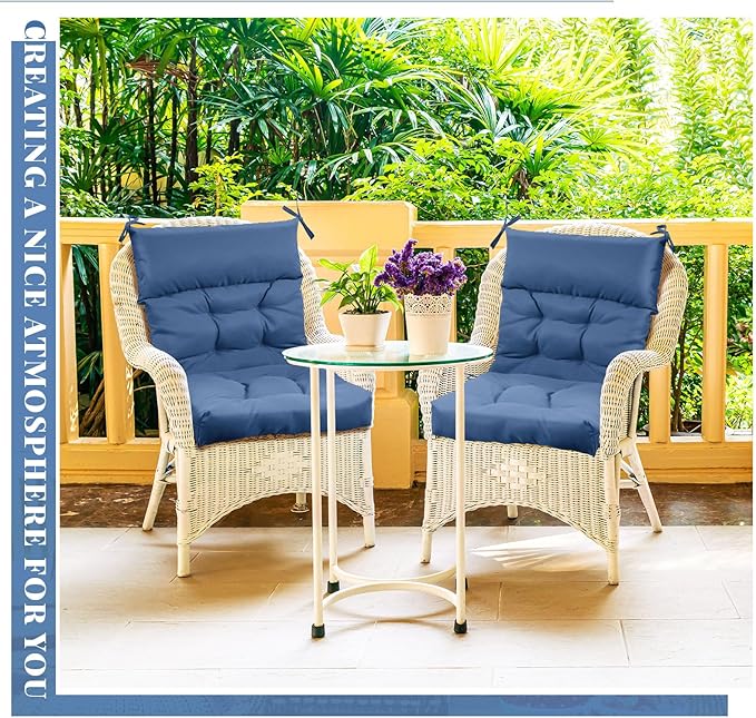 Sintuff 4 Pcs 44 x 21 x 4 Patio Chair Cushions Outdoor Chair Cushion Seat/Back Tufted Pillow with Ties Water Resistant Replacement Indoor Patio Furniture Outdoor Furniture (Solid Color,Denim Blue)