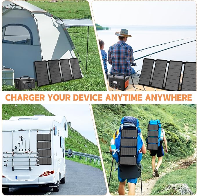 SOKIOVOLA [Upgraded] Foldable Solar Panels 50W Portable Solar Panel Charger 3 Output Ports (USB-A USB-C DC) Folding Solar Panel for Camping Hiking RV Outdoor Activities
