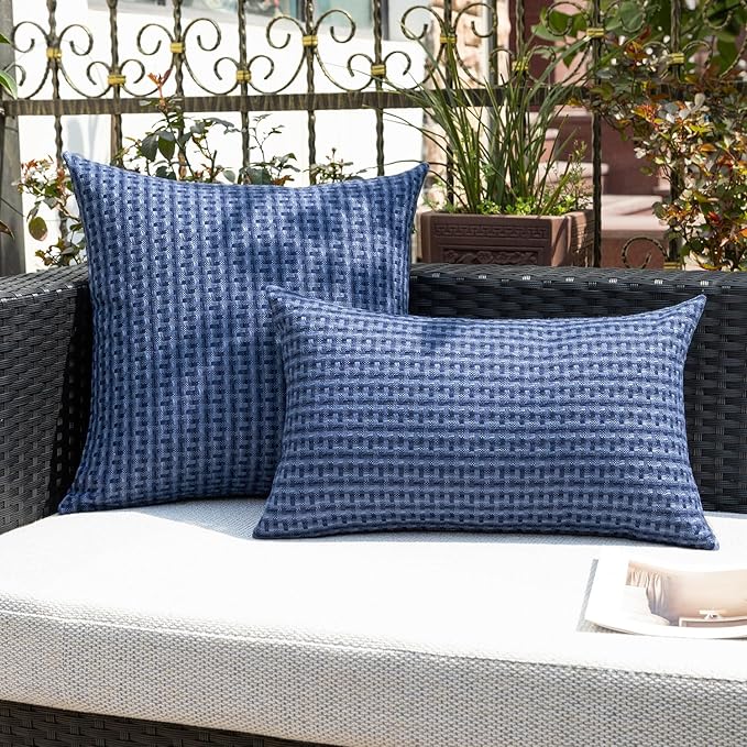 Kevin Textile Outdoor Waterproof Throw Pillow Covers Pack of 2 Farmhouse Decorative Cushion Covers for Garden Patio Tent Balcony Bench Couch Sofa 12x20 Inch, Navy Blue