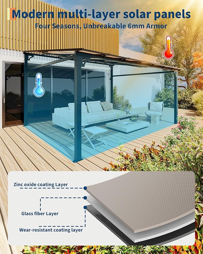 GarveeLife 12 ft x 16 ft Lean to Gazebo, Hardtop Wall Pergola with Polycarbonate Roof, Aluminum Frame Mounted Gazebo for Lawn Patio Deck Yard and Party