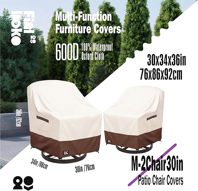 Patio Chair Covers 2 Pack,30Wx34Dx38H inches Outdoor Chair Covers,100% Waterproof Heavy Duty Outdoor Furniture Covers Waterproof,Beige&Brown Modern Style Patio Furniture Cover