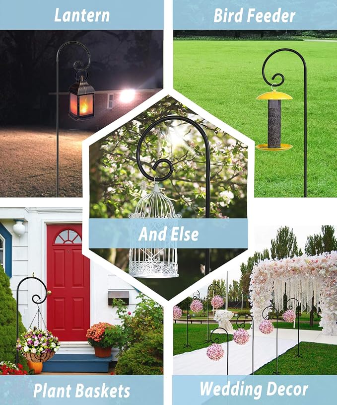 Artigarden Outdoor Shepherd Hooks 108 inch Tall for Bird Feeder (2 Packs), Adjustable Metal Garden Poles for Hanging Plants Solar Light Lantern, Bright Black