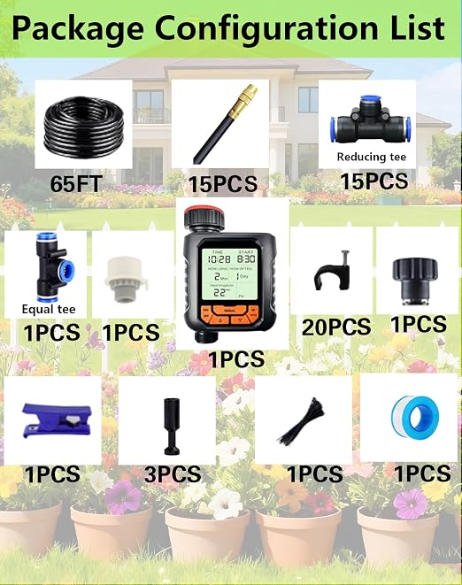 Drip Irrigation System,Automatic Garden Watering System,360° Adjustable Spray Sprinkler Kit, Easy Installation No Tools, Fine Mist Watering forGarden,Patio,Potted Plants,Courtyard Watering System