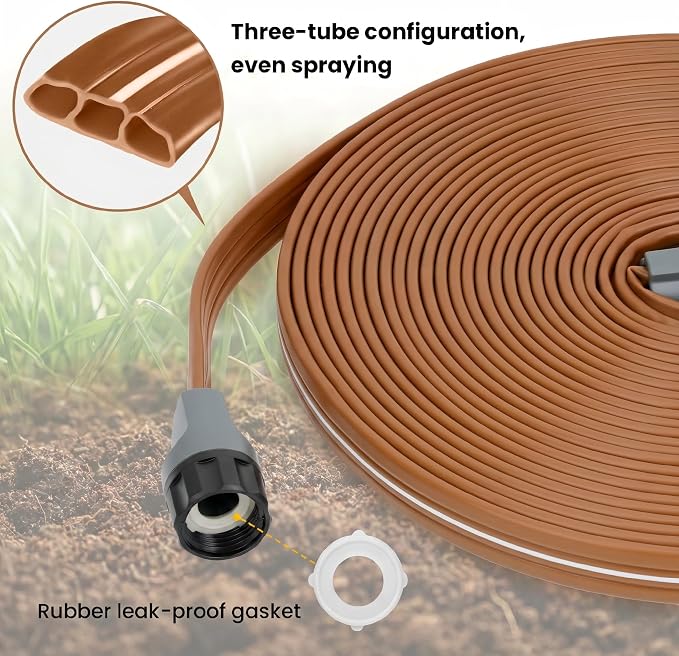 Sprinkler Soaker Hose 50 FT, Watering Hose with Holes, High-Efficiency Water-Saving Sprinklers System for Lawn and Garden with Staples