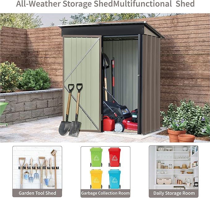 5ft x3ft Outdoor Storage Shed,Metal Storage Shed with Adjustable Shelf and Lockable Door, Outside Sheds Metal Garden Shed for Bike, Tool