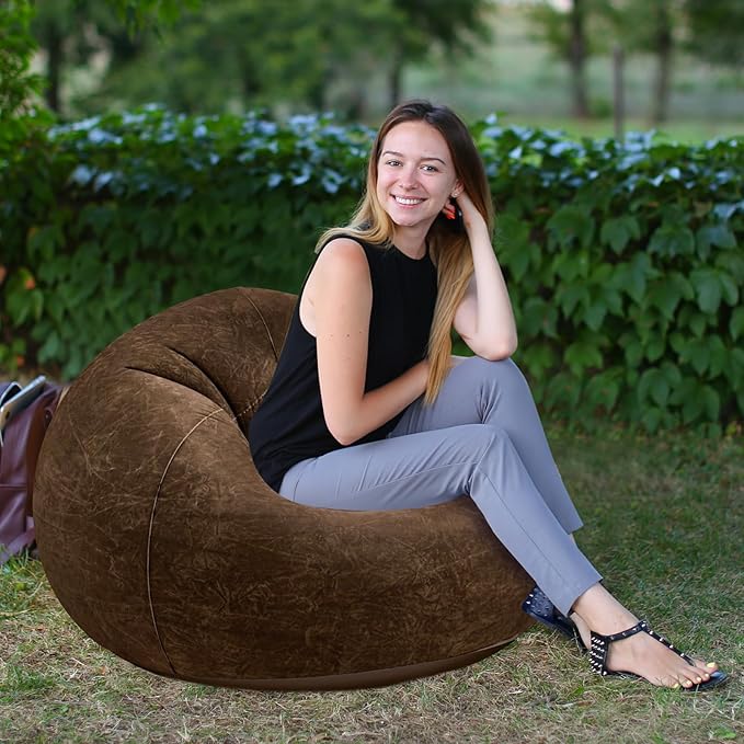 Realspring Inflatable Bean Bag Chairs Outdoor Blow up Camping Chairs Inflatable Lazy Sofa Folding Portable Bean Bag Loungers Couch for Movie Night(Dark Coffee,2 Pcs)