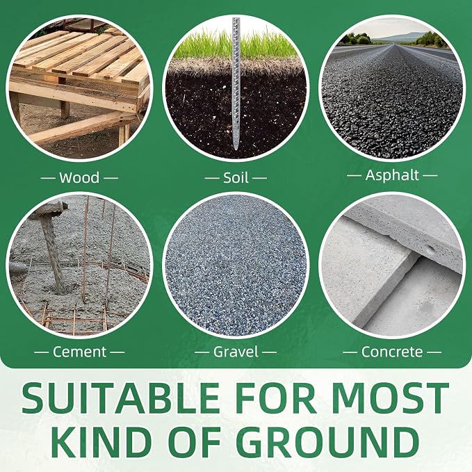 16 Inch Ground Spikes, Rebar Stakes, 1/2 Ground Stake, Galvanized Anchors, Metal Stakes for Ground (16Pcs, Silver)