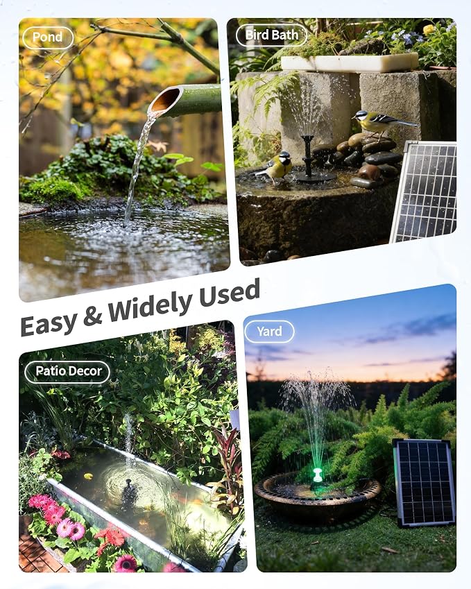 POPOSOAP 12W Solar Fountain Pump Built-in 4200mAh Battery Backup, LED Colorful Lights & Remote Control, Solar Powered Pond Pump for Bird Bath, Fish Tank, Outdoor Garden Water Features P112DL