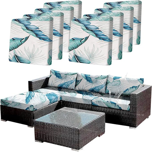 CALBODE 8Pcs Stretch Patio Cushion Covers Outdoor Couch Cover Replacement,Outdoor Sofa Covers for Patio Couch,Washable Furniture Cover (Tropical Flavor,Cushions Not Included)