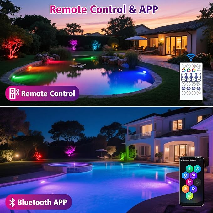 T-SUN Color Changing LED Pond Lights with Blueooth APP Control, IP68 Waterproof Submersible Underwater Pond Lights for Aquarium, Fish Tank, Pool, Garden, Yard Ponds (Set of 4)
