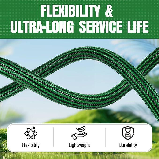 NON-EXPANDABLE Garden Hose 25 ft, Heavy Duty Flexible Water Hose, Kink Resistant Lightweight Hybrid Hose with Durable Fabric Skin, Leakproof Hose Male to Female Fittings