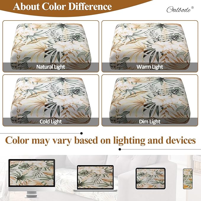 CALBODE 8Pcs Stretch Patio Cushion Cover, Tropical Floral and Leaf Pattern Sofa Covers for Patio Furniture Cushions Washable Reusable Couch Covers Replacement for All Season (Cover Only)