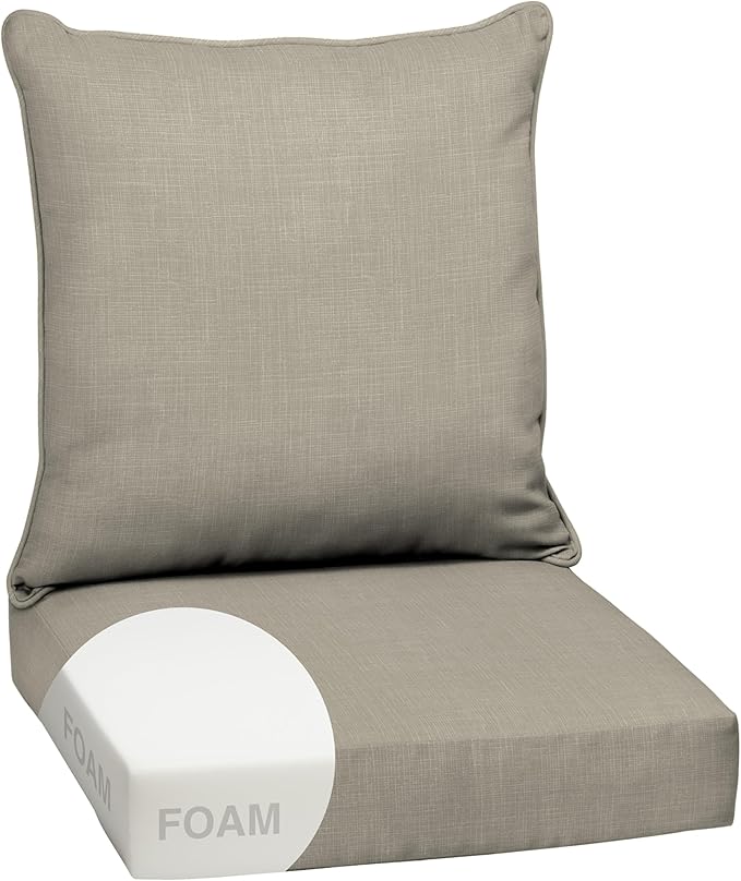 Arden earthFIBER Outdoor Foam Deep Seat Cushion Set, 24x24, Premium High-Density Foam, Never Flattens, Weather-Proof for Patio Chair Sofa Couch, Sandbar Taupe Texture
