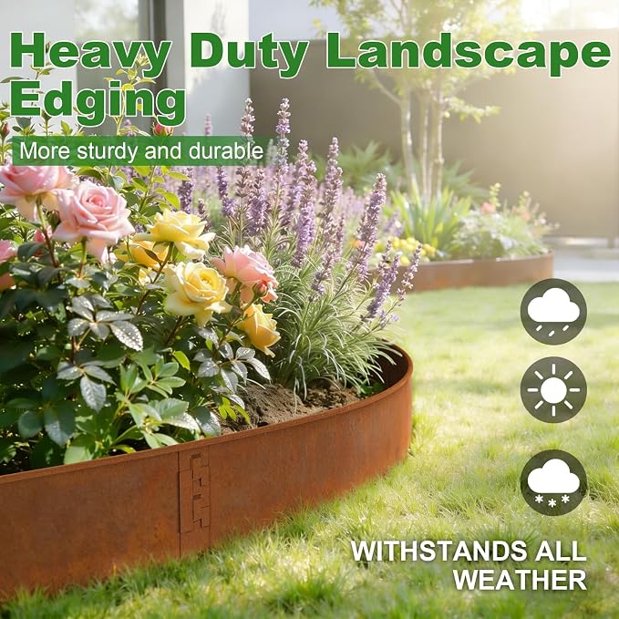 Cor Ten Steel Landscape Edging 40" L x 6" H, Hammer-in Landscape Edging, Metal Garden Edging Border with 6 Clips & Gloves - Edge for Lawn Yard COR-Ten Steel (6 Pack)