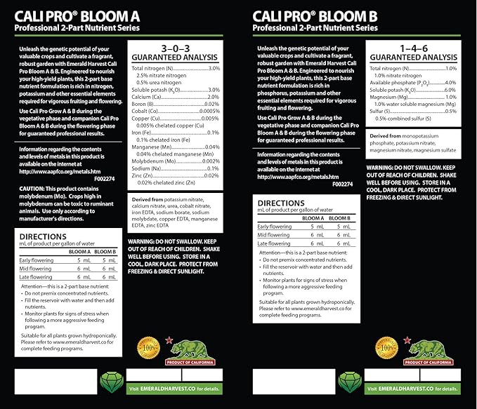 Emerald Harvest Cali Pro Bloom A+B Fertilizer Combo, 0.95 L