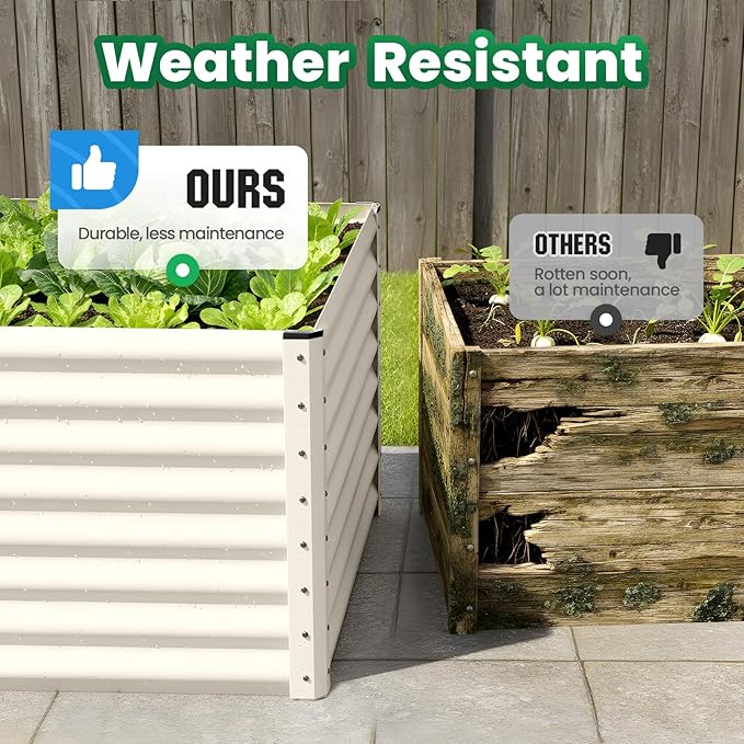 Quictent Galvanized Raised Garden Bed 8x4x2 Ft Tall Metal Planter Box for Vegetables Bottomless for Backyard, 2 Tomato Cages Included, 22.04" Deep, Beige