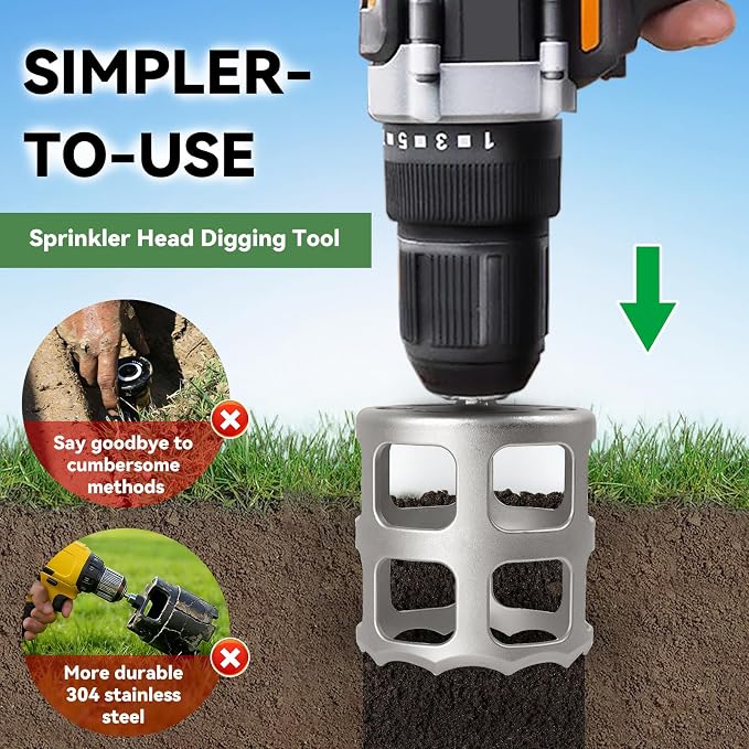 2.75" Stainless Grass Sprinkler Head Trimmer Tool for Garden,Golf Course,Park Lawn Clear Overgrown Sprinkler Head Digging Tool, for Lnstall on A Power Drill for Use.