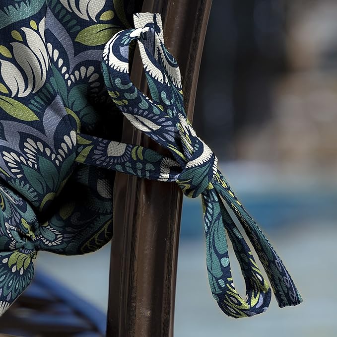 Arden Outdoor Midback Chair Cushion, 18 x 16.5, Water Repellent, Fade Resistant 18 x 16.5, Sapphire Aurora Blue Damask