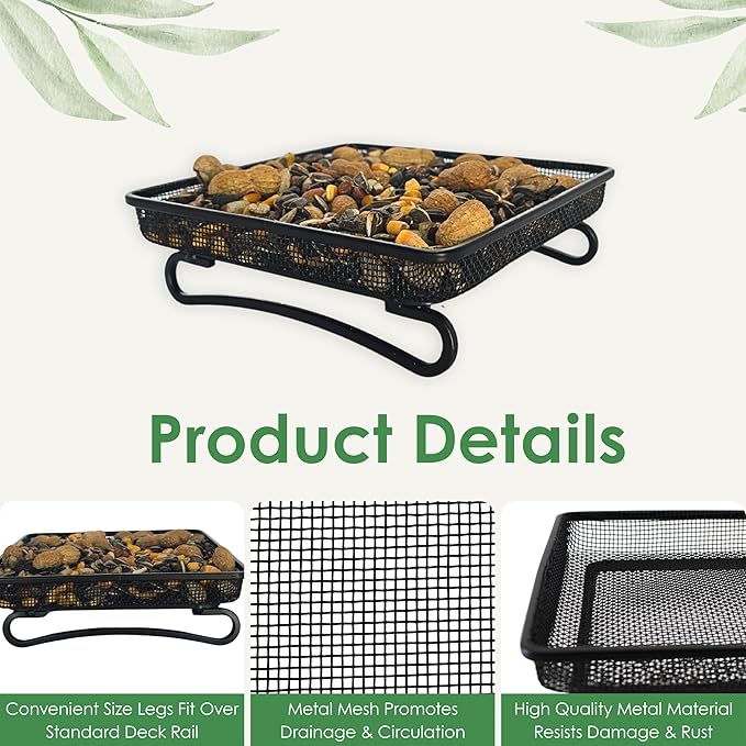 Wildlife and Bird Feeder, Deck and Ground Tray Feeder for Birds, Squirrels, Chipmunks, and Rabbits
