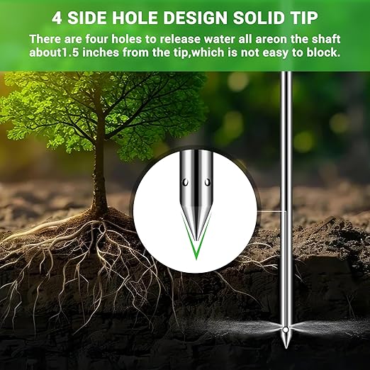 Deep Root Watering Tool for Trees Watering Spike with Fertilizer Bottle | Stainless Steel Root Feeder for Trees Irrigation System for Outdoor Garden, Plant & Shrubs Growth with Brass Valve | T-Handle