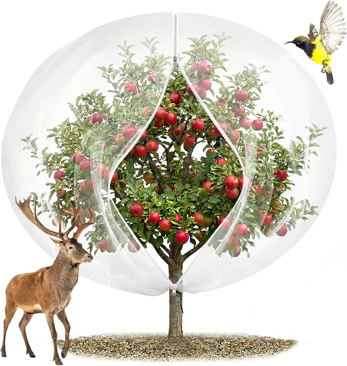 12'x12' Large Fruit Tree Netting with Zipper - Protects Fruit from Squirrels, Birds & Pests, Heavy-Duty Tree Covers for Fruit Trees (White)