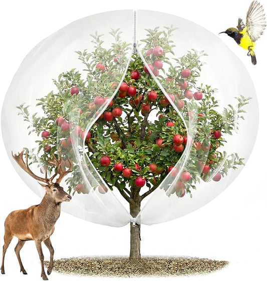 15'x15' Large Fruit Tree Netting with Zipper - Protects Fruit from Squirrels, Birds & Pests, Heavy-Duty Tree Covers for Fruit Trees (White)