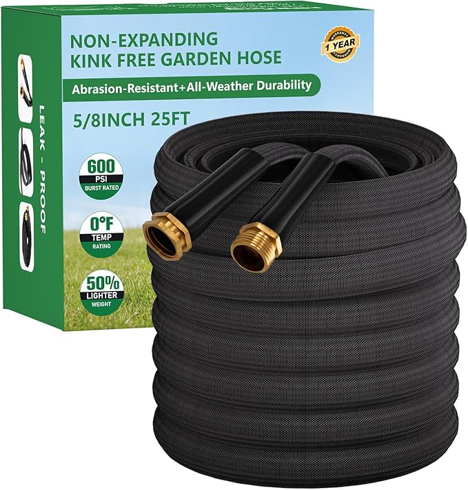 Garden Hose 25FT, Non-Expanding Water Hose Ultra Lightweight, Kink-Free, Burst-Resistant, Lead-Free, Durable & Flexible High-Pressure Hose for Yard, Lawn, Outdoor, Car Washing