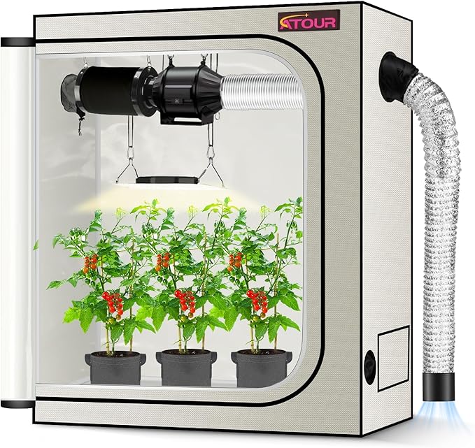 ATOUR LED Grow Light Specil Tent, High Reflective PE Film Grow Tent, 1680D High Strength Canvas Plant Tent with Observation Window & Floor Tray for Hydroponics Indoor Plant (48"x24"x60")