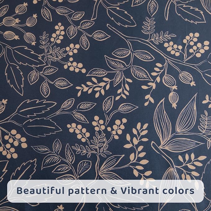 QSH Floral Egyptian Cotton Sheets Queen Size - Elegant Navy Botanical Pattern Printed Bedding Sheets Queen Size Bed Extra Soft and Breathable 4pcs Deep Pockets Bed Sheets