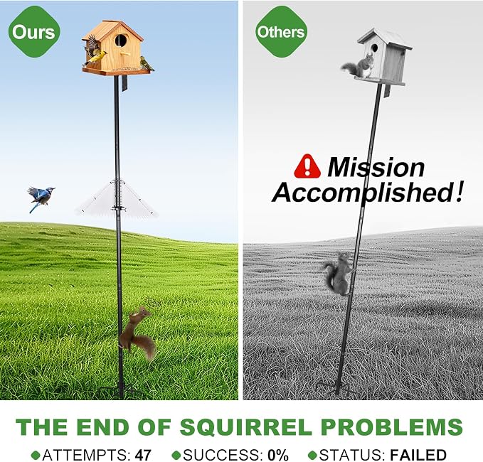 92" Heavy-Duty Bird Feeder Pole with Squirrel Baffle for Outdoors, Adjustable Bird Feeding Station Holds Multiple Feeders, Rust-Resistant Steel Pole with Bird House Pole Mount Kit