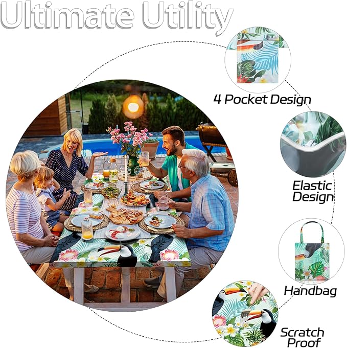 Fitted Waterproof Picnic Table Cover with Bench Covers Heavy Duty Elastic Outdoor Camping Tablecloth for 6 Foot Rectangle Tables Summer Rv Accessories Patio Garden Road Trip Essentials Gifts