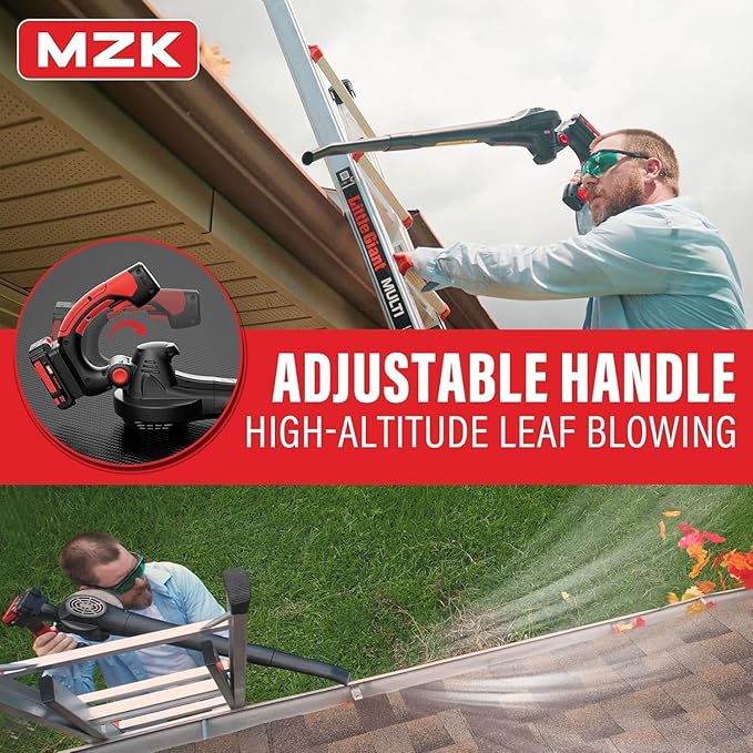 MZK Cordless Leaf Blower,20V Battery Powered Electric Blower for Lawn Care, Electric Lightweight Leaf Blower for Blowing Leaves, Patio Cleaning and Dust(2 * 2Ah Battery & Charger Included), Wine Red