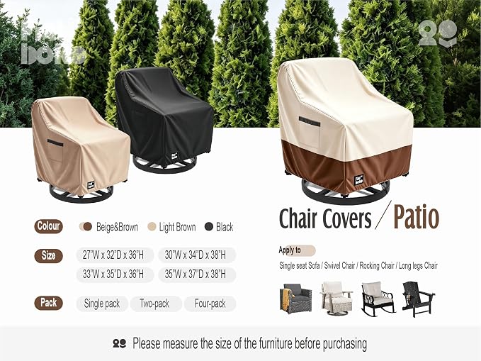 Patio Chair Cover Single Pack-35Wx37Dx38H inches,100% Waterproof Heavy Duty Outdoor Furniture Covers Waterproof,Beige&Brown Modern Style Patio Furniture Cover