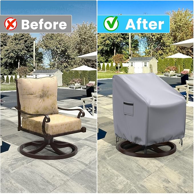 Swivel Patio Chair Covers, 2 Pack Waterproof Outdoor Rocking Chair Covers, Lawn Patio Furniture Covers, Heavy Duty Lounge Chair Cover, 30" W×34" D×38.5" H, Grey