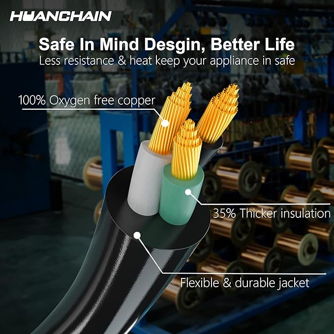 huanchain L5-30P/L5-30R 3 Prong 30 Amp Generator Cord 50 FT, Heavy Duty 10AWG 125V 3750W SJTW, Black Locking Generator Extension Cord Waterproof, ETL Listed
