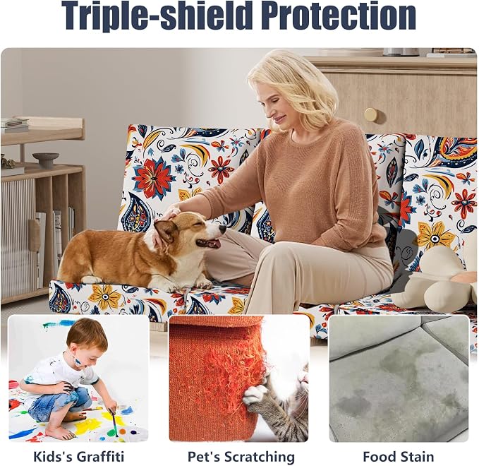 8Pcs Stretch Patio Cushion Covers, Outdoor Couch & Sofa Replacement Slipcovers for Patio Furniture Cushion Covers, Washable Reusable Furniture Protector