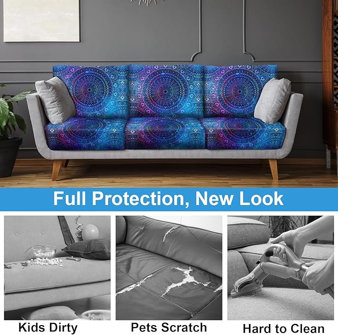 pickyNproud 8Pcs Patio Cushion Covers Stretch Outdoor Couch Cushions Slipcovers Replacement Washable Furniture Protector with Elastic Bottom Sofa Chair Seat Cover, Blue Purple