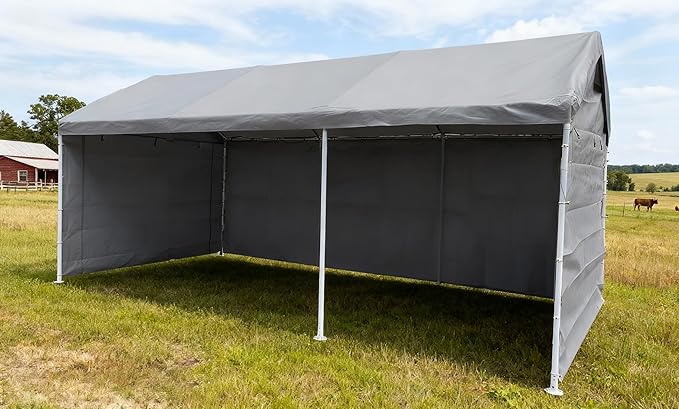Rutile 10x20 Carport Replacement Sidewall, 180G PE Waterproof & UV Protected Sidewall Cover (Gray, Sidewall Panel w/o Mesh Windows)
