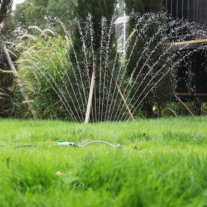 RESTMO Heavy Duty Oscillating Sprinkler with 18 Brass Nozzles, Stable Metal Base, Adjustable Flow & Width & Coverage, Lawn Sprinkler & Garden Sprinkler for Large Yard Irrigation