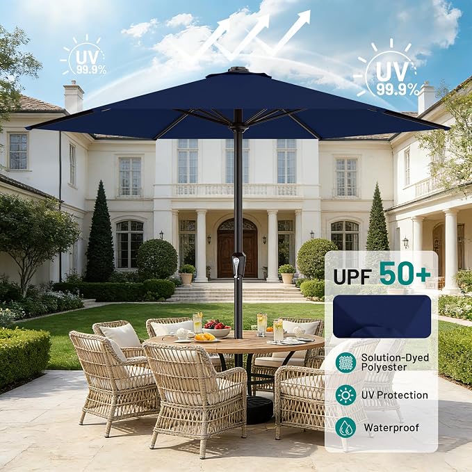 AreShark 11 FT Patio Umbrella for Outdoor, Outdoor Table Umbrella with Push Button Tilt and Crank, Outdoor Patio Umbrellas with 6 Sturdy Ribs, Patio Umbrellas for Market, Garden, Pool (Navy)
