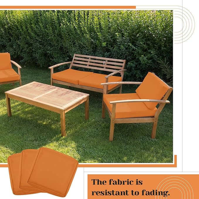 Mindsoft 8 Pcs 24"x24" Patio Cushion Covers Outdoor Cushion Covers Replacement High UV Resistant Anti Slip Waterproof Patio Chair Seat Slipcovers for Outdoor Furniture(Orange)