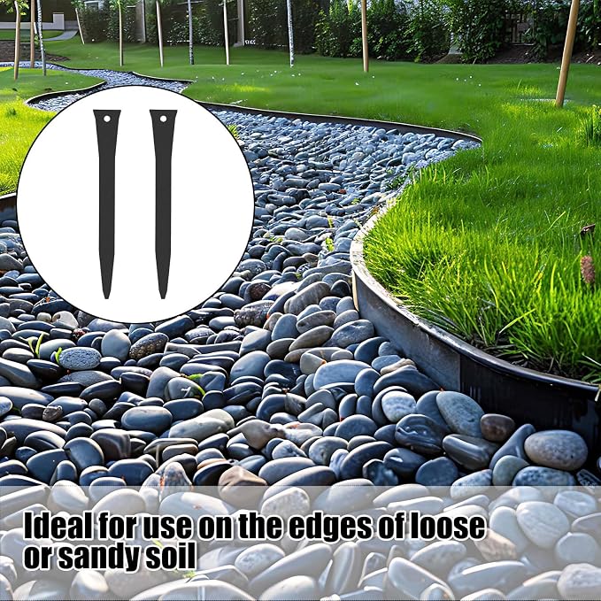 10 Pcs 12 Inch Metal Landscape Edging Stakes Galvanized Steel Garden Stakes Landscape Anchoring Spikes for Outdoor Terrace Grass Board Barrier Edging Coil Barrier Garden Lawn (Black)