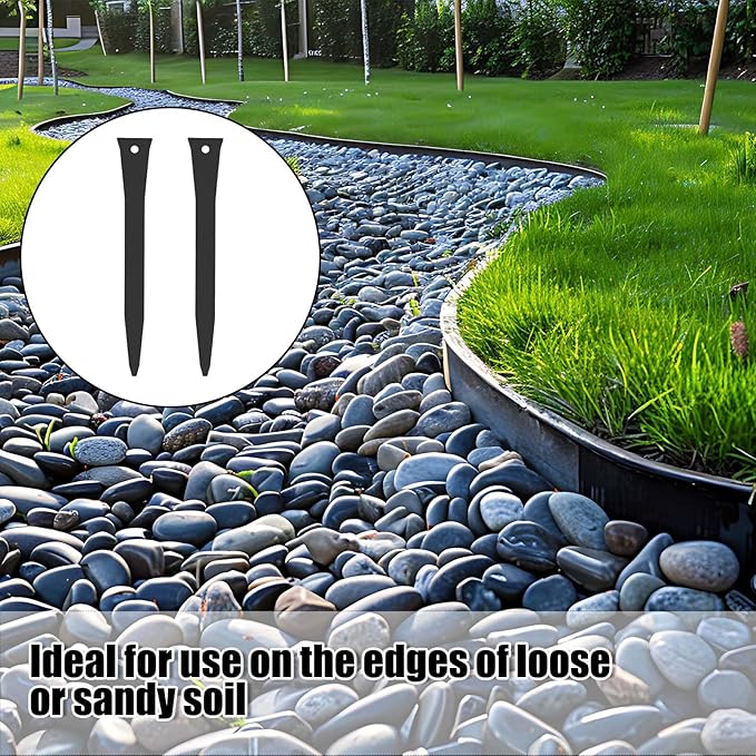 20 Pcs 12 Inch Metal Landscape Edging Stakes Galvanized Steel Garden Stakes Landscape Anchoring Spikes for Outdoor Terrace Grass Board Barrier Edging Coil Barrier Garden Lawn (Black)