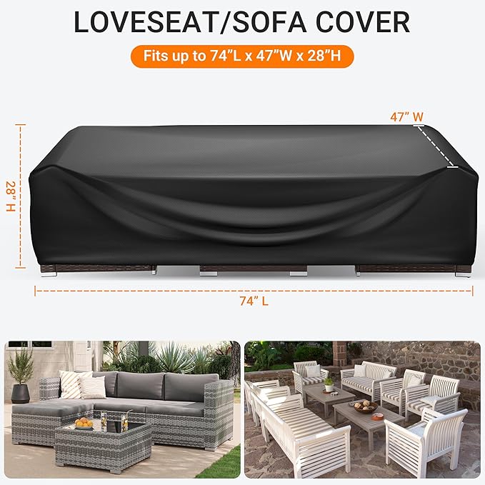 WLEAFJ Patio Furniture Covers Rectangle, Outdoor Table Covers Waterproof, Heavy Duty Outdoor Furniture Cover, Patio Sectional Set Cover 74" L x 47" W x 28" H, Black