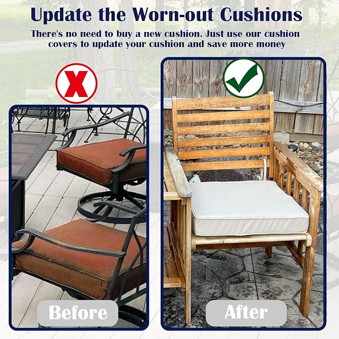 FLYMEI Patio Cushion Covers 24x24x4 Waterproof Outdoor Cushion Cover Replacement 4Packs Outdoor Seat Cushion Slipcover for Rattan Chair Sofa, Apricot