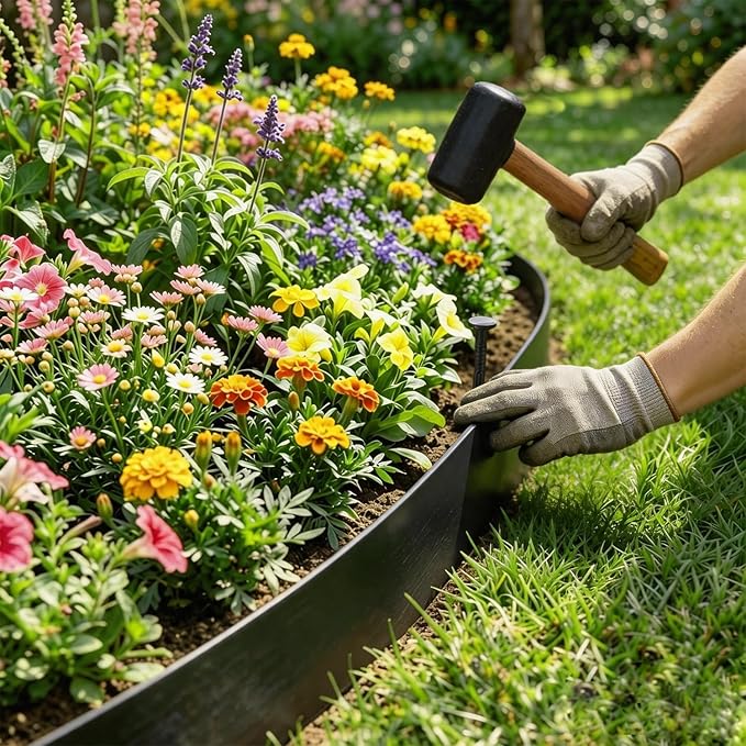 Hugeleaf 4.5 Inch Tall Landscape Edging 60 Feet Garden Edging with 60 Spikes, Plastic Landscape Border Edging for Landscaping Lawn, Flower Beds(Black)