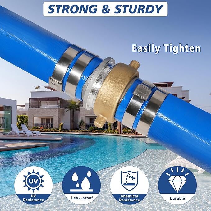 2" x 100 ft Backwash Hose for Swimming Pools, Heavy Duty PVC Lay Flat Water Discharge Hose,Durable Pool Drain Hose with Aluminum Pin Lug Fittings for Pump And Filters