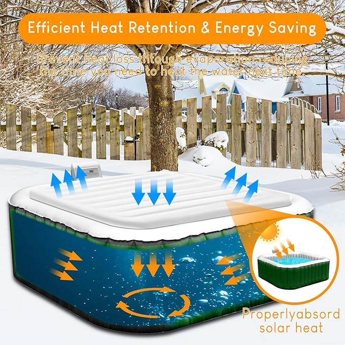 Inflatable Hot Tub Cover for Square Hot Tub Spa Cushion Support, Universal 57x57in Inflatable Cover Square Top Lid, Dustproof Rainproof Insulated Energy Saving Lid，Spa Covers for Hot Tub